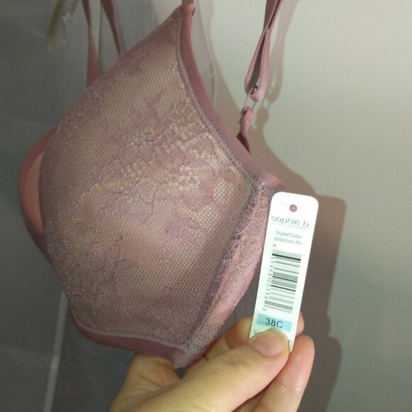 🍒NWT Sophie b. Lightly Padded Floral Lace Wirefree Bra in Dusty Pink Barbiecore - Picture 6 of 16